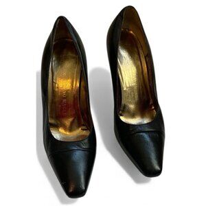 Bruno Magli Leather Cap Toe Pumps High Heels Dress Shoes Italy Black Size 7